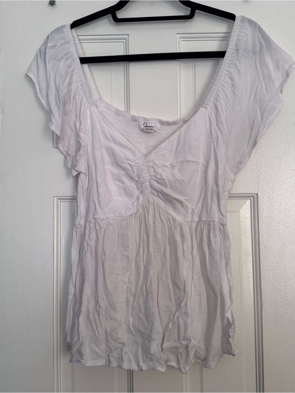 White Short Sleeve V-Neck Peasant Top